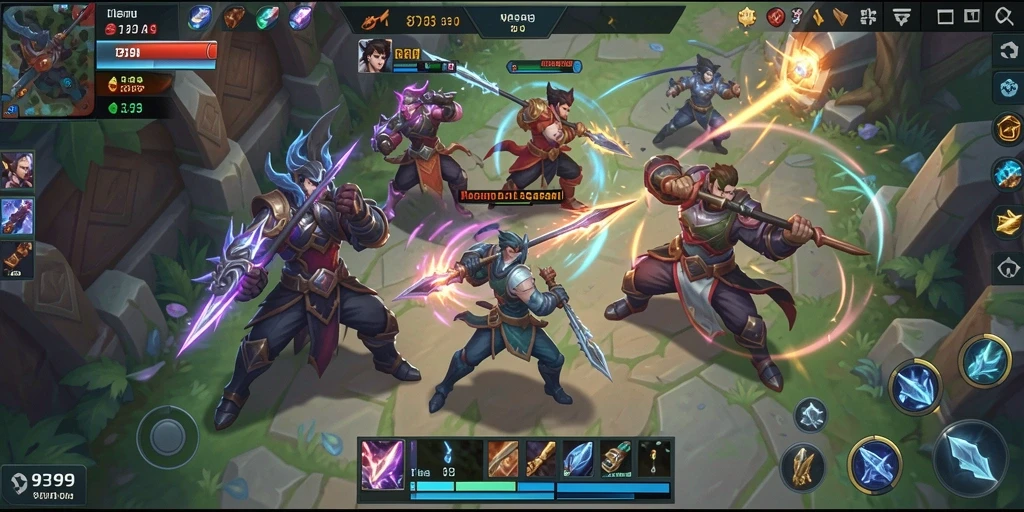 Tampilan seru dari gameplay MOBA dalam 9399 yang mendebarkan.