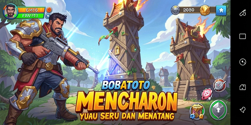Screenshot utama BOBATOTO menampilkan gameplay menara yang menarik dan strategis.