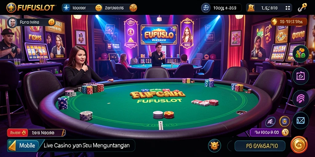 Gameplay FUFUSLOT menampilkan dealer langsung dalam suasana kasino yang nyata.