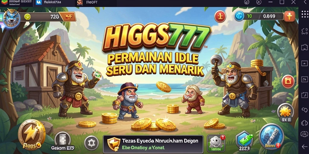 Tampilan gameplay <strong>HIGGS777</strong> yang menunjukkan kemajuan permainan Idle yang mengasyikkan.
