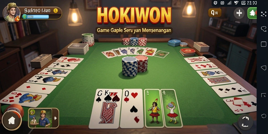 Screenshot gameplay HOKIWON dengan tampilan kartu Gaple yang menarik.