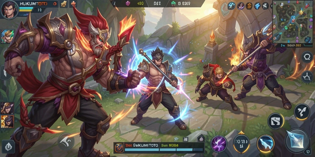 Tampilan gameplay seru dari HUKUMTOTO di arena MOBA.