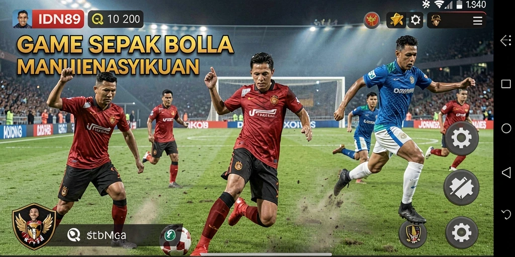 Screenshot utama IDN89 menampilkan aksi pertandingan sepak bola yang mendebarkan.