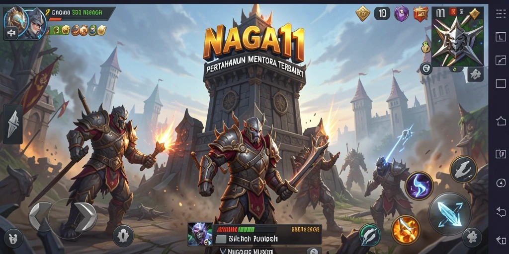 Tangkapan layar permainan NAGA11 menampilkan aksi pertahanan menara yang mendebarkan.