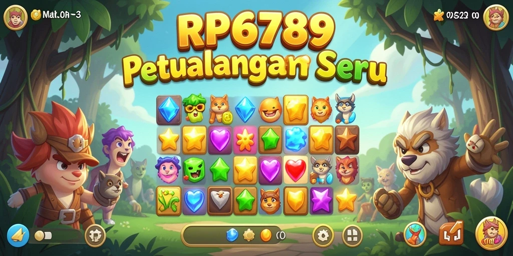 Screenshot gameplay RP6789 menampilkan keseruan permainan Match-3 yang penuh warna.