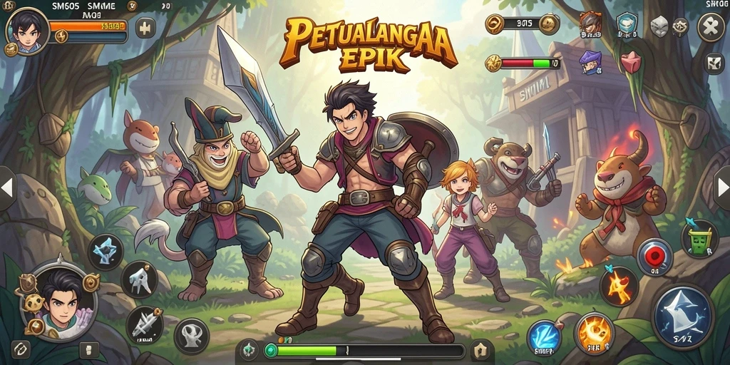 Tampilan gameplay SM605 dengan karakter anime beraksi.