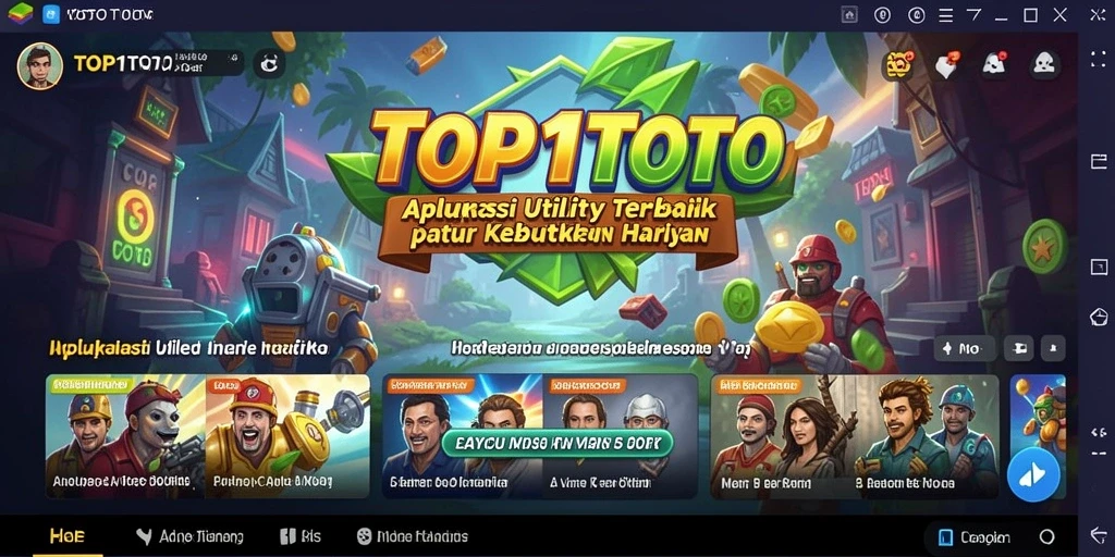 Tampilan utama aplikasi TOP1TOTO dengan berbagai fitur utility.